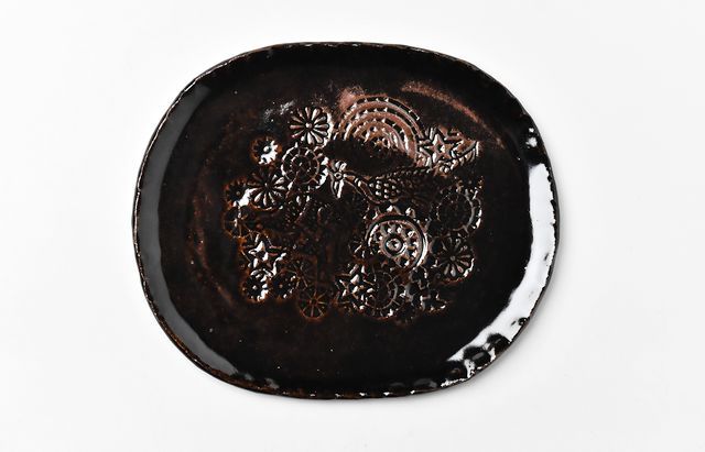 石木文さん 手描き花柄 オーバル皿 54f8452bb5856c55902bed7167b3cf