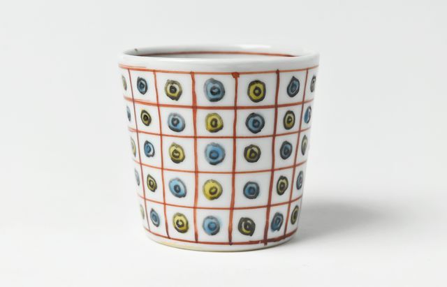 重田 良古 そば猪口 赤格子丸文 ｜ 暮らしのうつわ花田 和食器 通販