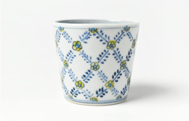 重田 良古 そば猪口 赤格子丸文 ｜ 暮らしのうつわ花田 和食器 通販