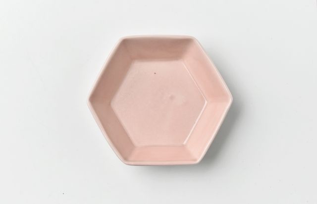 阿部春弥・みか 六角小皿（ピンク）