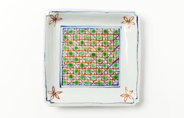 山本恭代 色絵更紗文四方皿（大）
