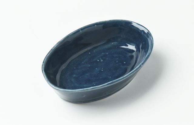 中尾万作 26　ルリ釉楕円小鉢