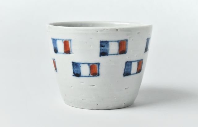 中尾万作 青と白のストライプ 陶器 丼 4個セット 中尾万作 青と白の