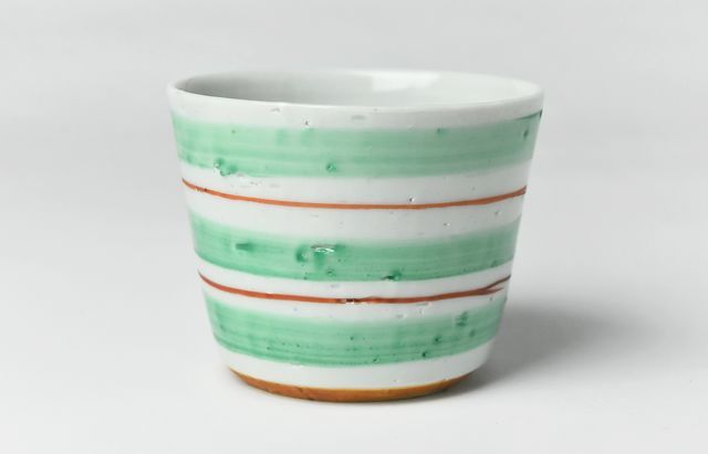 中尾万作 56　緑赤コマそば猪口