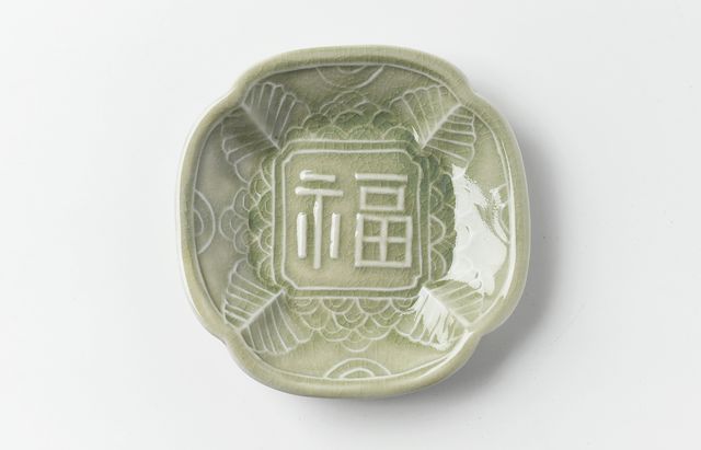 稲村真耶 貫入青磁福字木瓜4寸皿