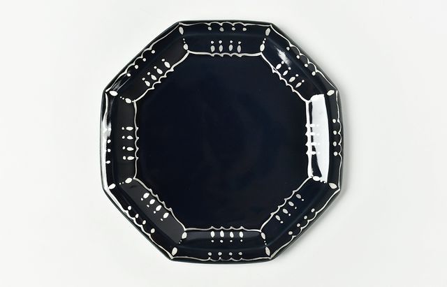 稲村真耶 ルリ銀彩八角6寸皿