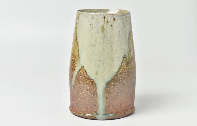 余宮隆 161A 釉流し楕円花入れ（大）