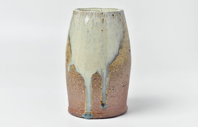 余宮隆 161B 釉流し楕円花入れ（大）