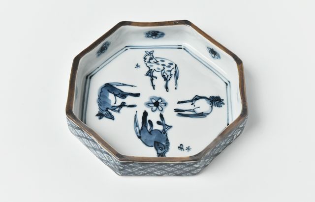 骨董　染付　四角皿　八角皿 骨董 染付 四角皿 八角皿