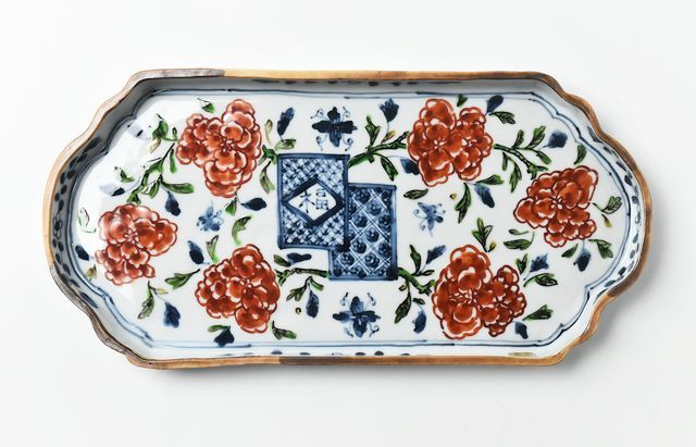 浦陽子 4B 色絵福字赤花文変形長平皿 ｜ 暮らしのうつわ花田 和食器 通販