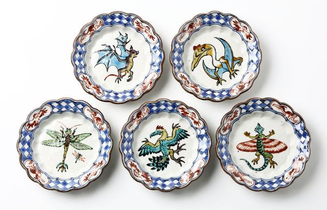 松浦コータロー 2 色絵飛翔生物輪花リム小皿（5客組） ｜ 暮らしの