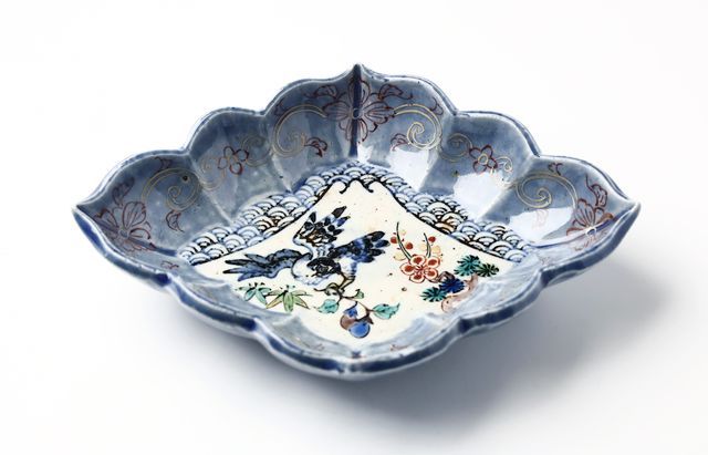 松浦コータロー 42 瑠璃色絵金彩初夢文菱形稜花向付（一富士二鷹三茄子