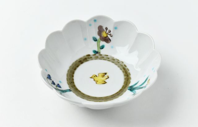 中町いずみ 輪花小鉢 雨粒花鳥
