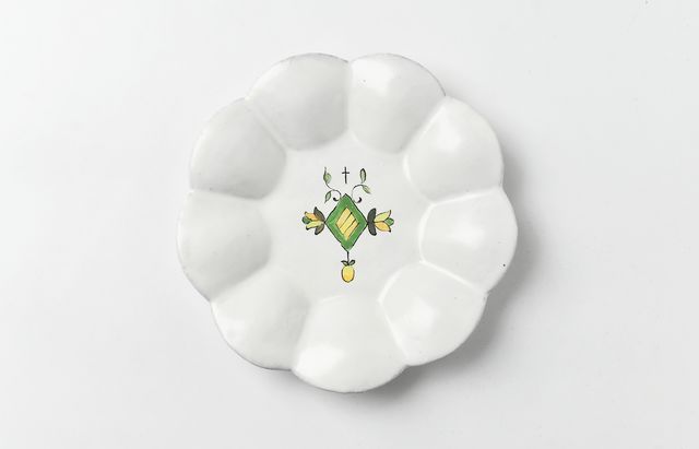 安部太一 1D 白釉色絵輪花皿九弁