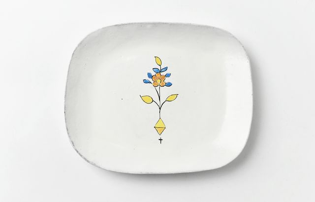 安部太一 3A 白釉色絵角皿