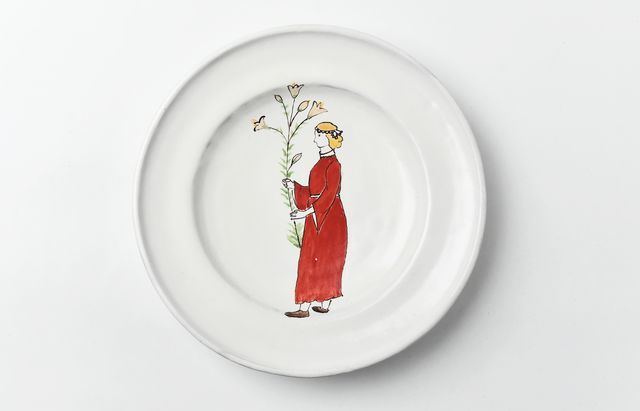 安部太一 8D 白釉色絵リム皿大