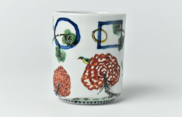 正木春蔵 色絵染附花鳥文楕円筒E ｜ 暮らしのうつわ花田 和食器 通販