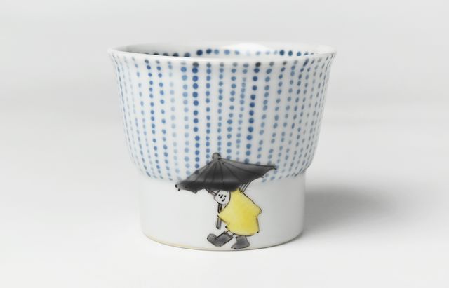 堀畑蘭 33A　フリーカップ 色絵雨ふり　