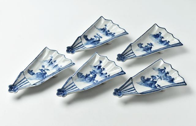 染め付け扇向付3客