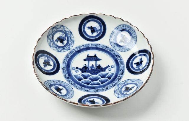 有田焼 岩永浩さんのうつわC 松竹梅丸紋 輪花7寸皿《