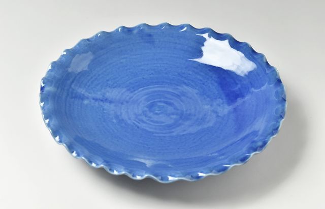 海野裕 ルリ輪花楕円皿（大） ｜ 暮らしのうつわ花田 和食器 通販