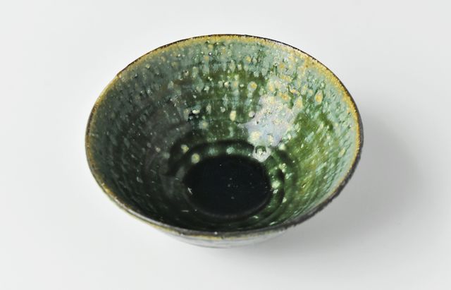70s vintage有田焼 光風 / 萬古焼 光山 花器 緑縁 黒 幾何学 吉田学 織部縁鉄飯碗 ｜ 暮らしのうつわ花田 和食器 通販