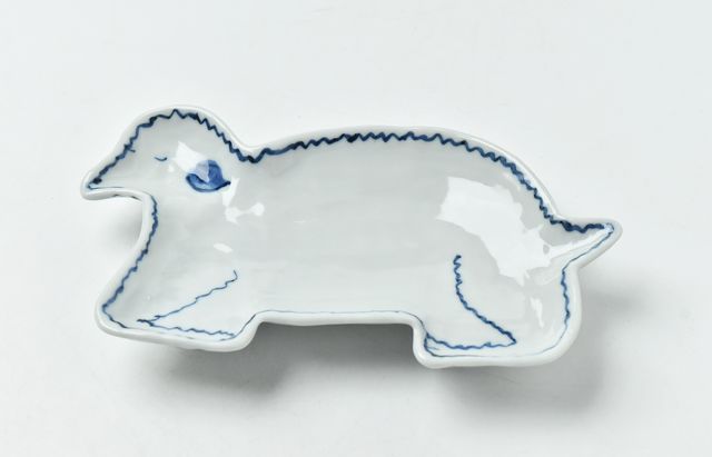 唐物　　古染付小皿 径13.3cm 小皿 染付 「鳥文」 江戸後期 5客セット