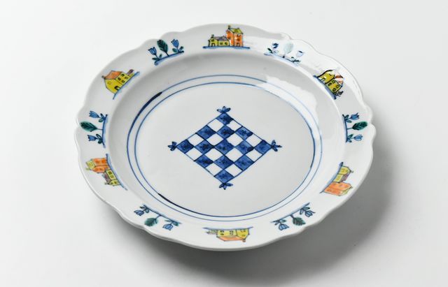 重田 良古 色絵家柄8寸リム皿 ｜ 暮らしのうつわ花田 和食器 通販