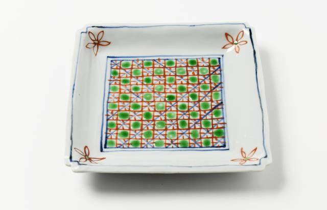 山本恭代 色絵更紗文四方皿（大） ｜ 暮らしのうつわ花田 和食器 通販