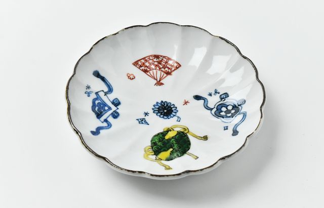 浦陽子 2 色絵扇図菊形皿 ｜ 暮らしのうつわ花田 和食器 通販