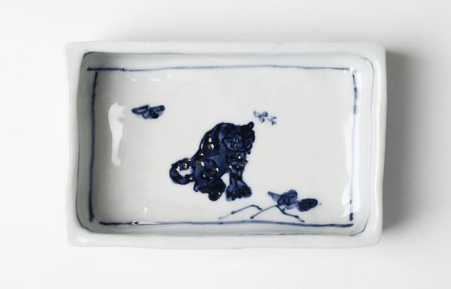 浦陽子 32B 染付長方小皿 虎 ｜ 暮らしのうつわ花田 和食器 通販
