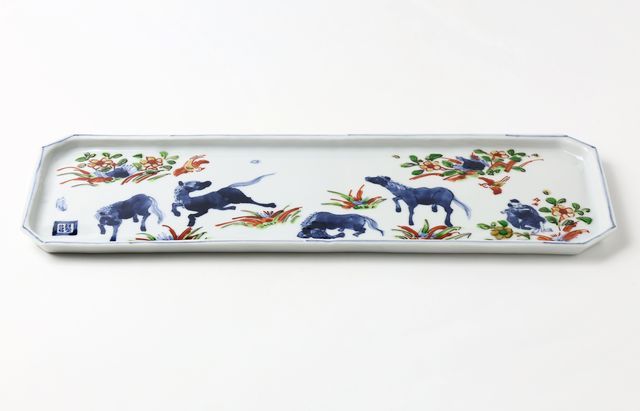 浦陽子 8 天啓赤絵絵馬図長角大皿 ｜ 暮らしのうつわ花田 和食器 通販