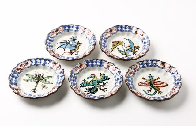 松浦コータロー 2 色絵飛翔生物輪花リム小皿（5客組） ｜ 暮らしの