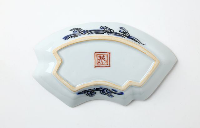 京焼　鶴形扇皿　10枚　20cm　大正～昭和初期 八角皿 プレート 19cm チャーハン皿 レトロ中華 磁器 （ 食洗機対応 皿・プレート