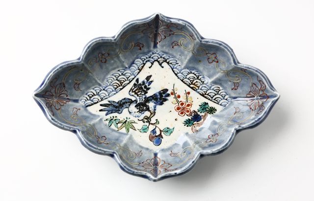 松浦コータロー 42 瑠璃色絵金彩初夢文菱形稜花向付（一富士二鷹三茄子