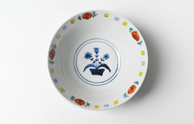 重田 良古 赤絵花柄中鉢 ｜ 暮らしのうつわ花田 和食器 通販