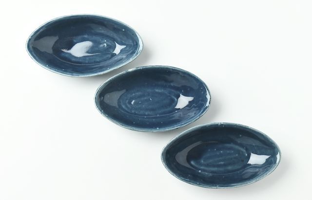 中尾万作 25 ルリ釉楕円小皿 ｜ 暮らしのうつわ花田 和食器 通販