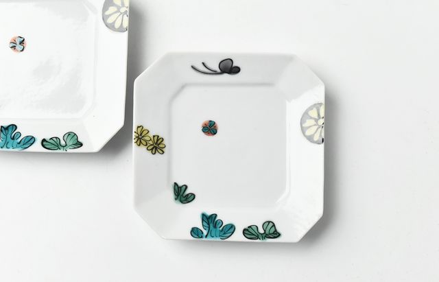 九谷青窯 59 色絵隅切小皿 ｜ 暮らしのうつわ花田 和食器 通販