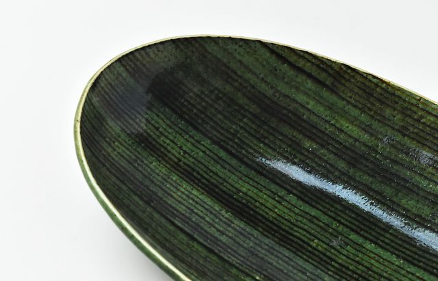 鈴木重孝 9 織部釉線文長楕円大鉢 ｜ 暮らしのうつわ花田 和食器 通販