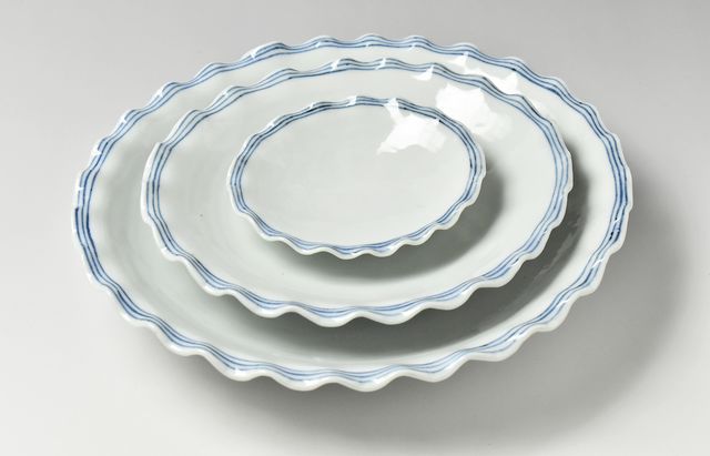 海野裕 渕三本線輪花楕円皿（小） ｜ 暮らしのうつわ花田 和食器