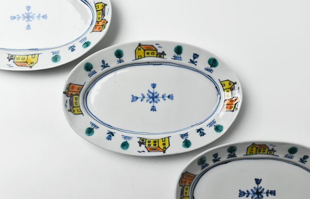 重田 良古 色絵楕円皿 家柄 ｜ 暮らしのうつわ花田 和食器 通販