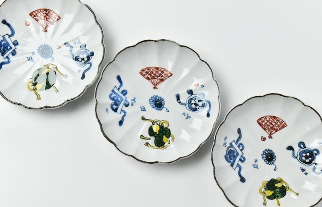 浦陽子 2 色絵扇図菊形皿 ｜ 暮らしのうつわ花田 和食器 通販