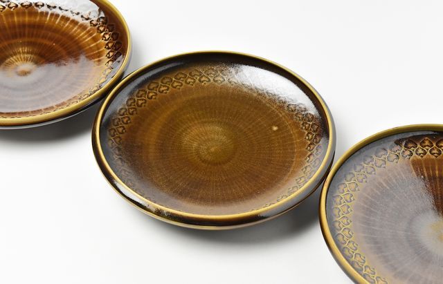 新品　陶芸作家　象嵌の中皿　5枚セット 増渕篤宥 39 褐釉釉象嵌浅鉢（大） ｜ 暮らしのうつわ花田 和食器 通販