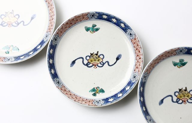 松浦コータロー 24 色絵扇猫文6.5寸皿 ｜ 暮らしのうつわ花田 和食器 通販