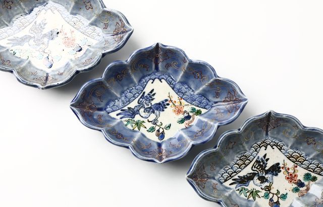 松浦コータロー 42 瑠璃色絵金彩初夢文菱形稜花向付（一富士二鷹三茄子