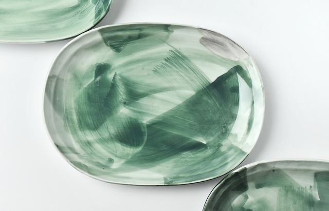 古川桜 29 銀彩緑呉須刷毛目楕円皿 ｜ 暮らしのうつわ花田 和