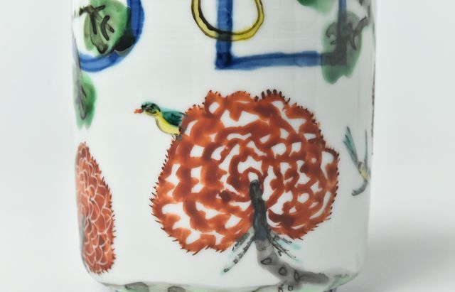 明治～大正時代　蔵春亭久富製磁所　色絵花鳥文貝合皿　5枚　古器を楽しむ 色絵花鳥魚文皿 文化遺産オンライン