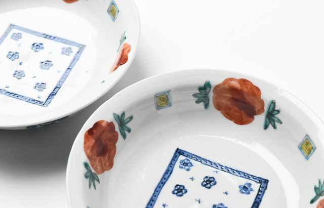 重田 良古 赤絵花柄6寸深皿 ｜ 暮らしのうつわ花田 和食器 通販