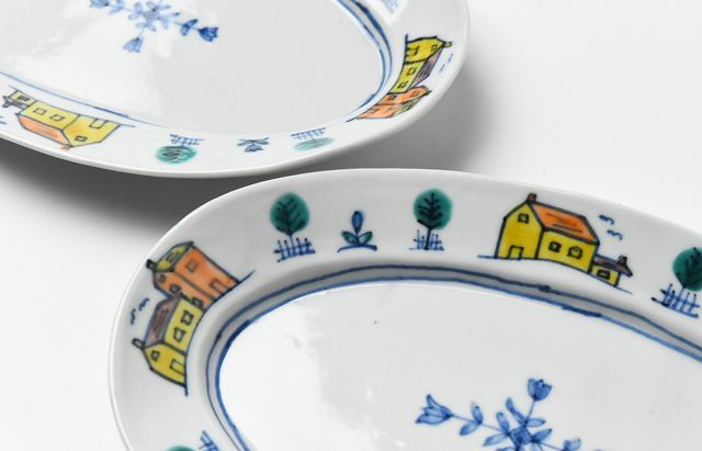 【新品】よしのちはる 色絵リム楕円皿 絵皿 個展購入 1点もの リム楕円小皿 -手書きの絵付けが美しい小皿 - スタイルストア