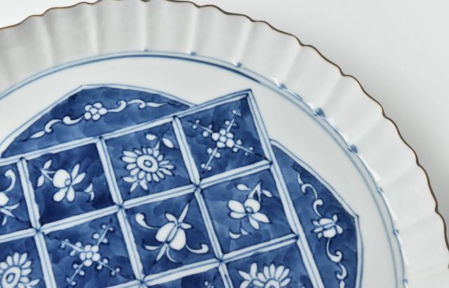 西納三枝 染付花文色紙輪花9.5寸皿 ｜ 暮らしのうつわ花田 和食器 通販